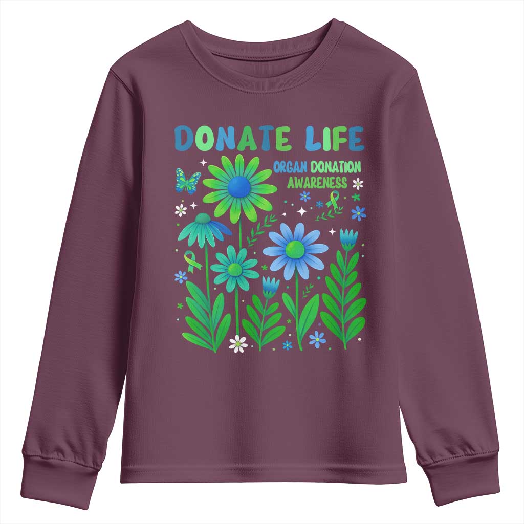 Organ Donation Support Youth Sweatshirt Green Ribbon Donate Life Floral