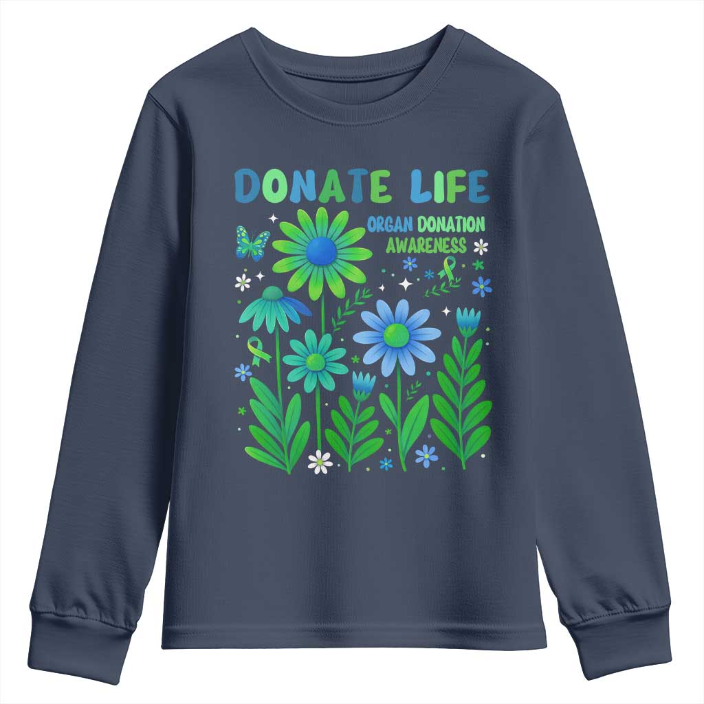 Organ Donation Support Youth Sweatshirt Green Ribbon Donate Life Floral