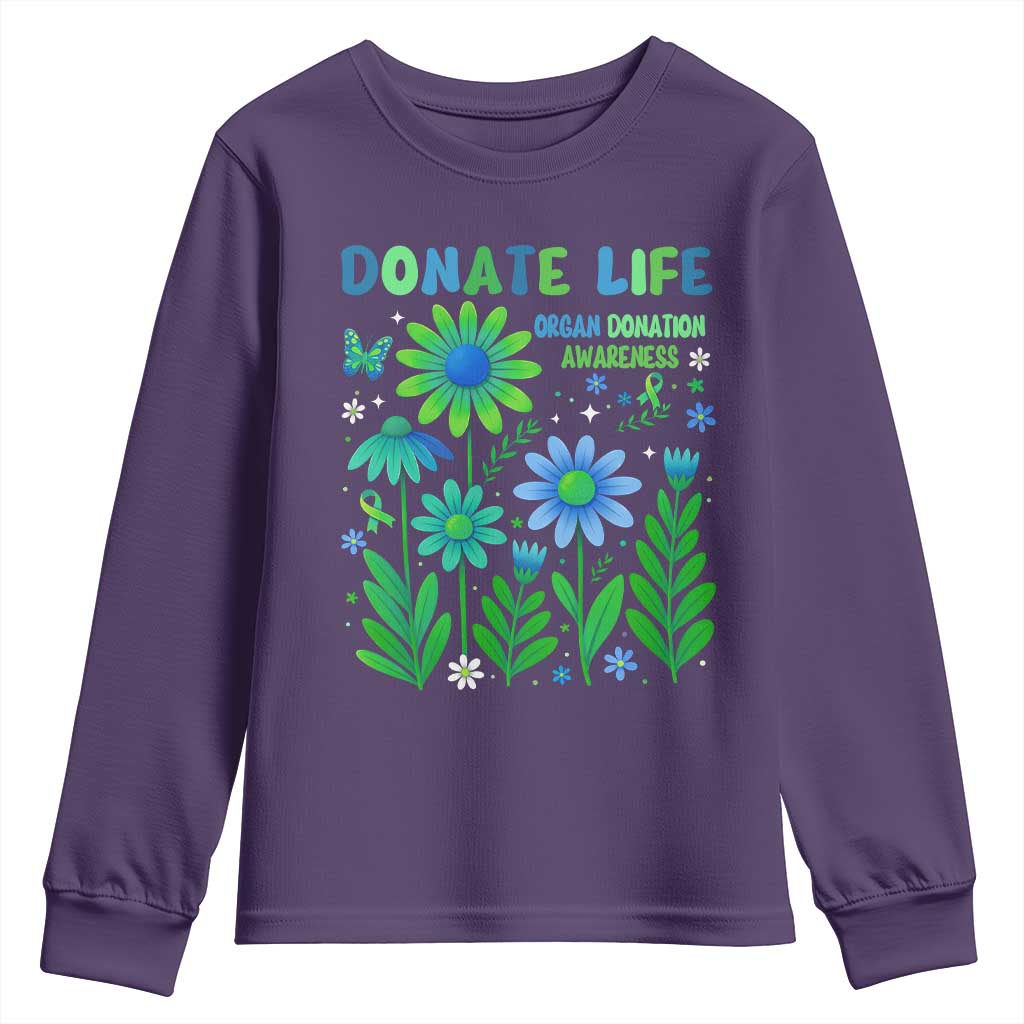 Organ Donation Support Youth Sweatshirt Green Ribbon Donate Life Floral
