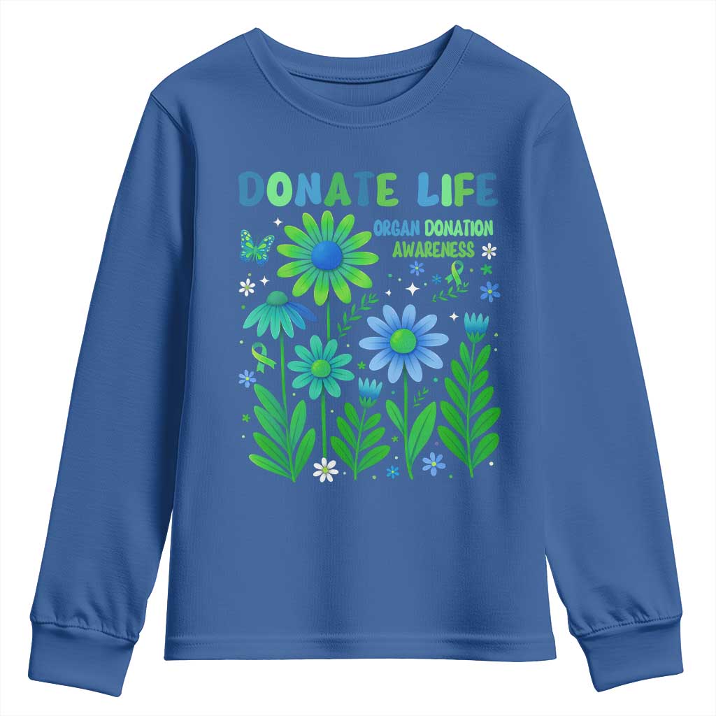 Organ Donation Support Youth Sweatshirt Green Ribbon Donate Life Floral