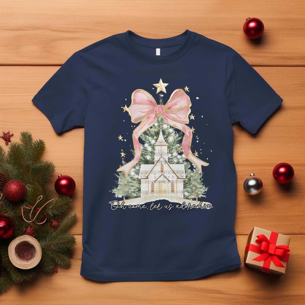 christian-christmas-t-shirt-oh-come-let-us-adore-him-nativity-christmas-tree-bow