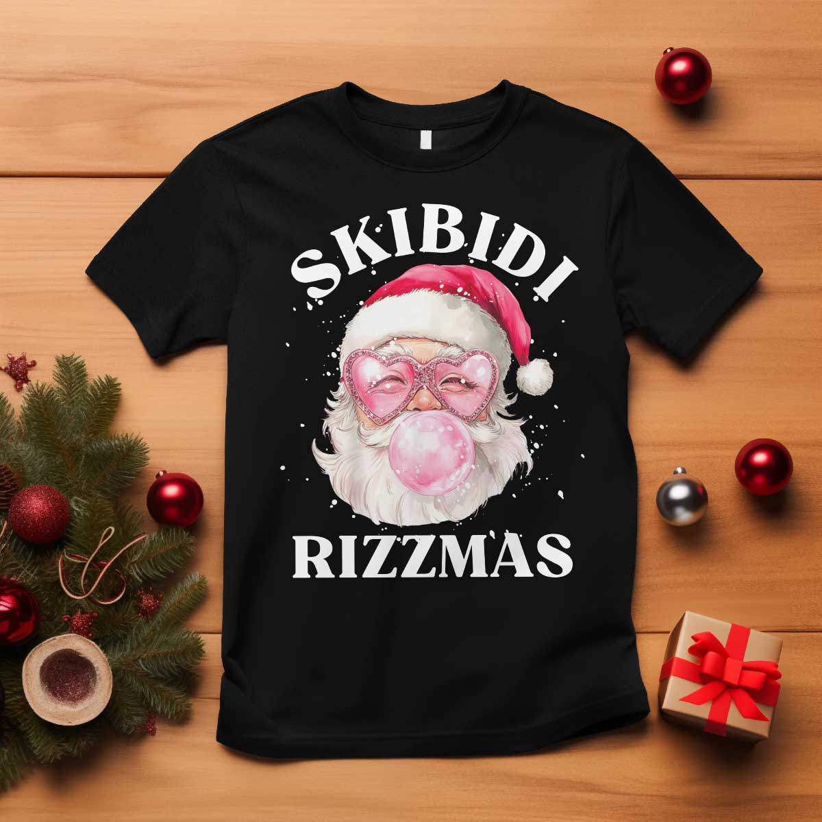 skibidi-rizzmas-christmas-t-shirt-rizz-santa-pink-bubble-gum-funny-xmas-gen-alpha-girl-kids