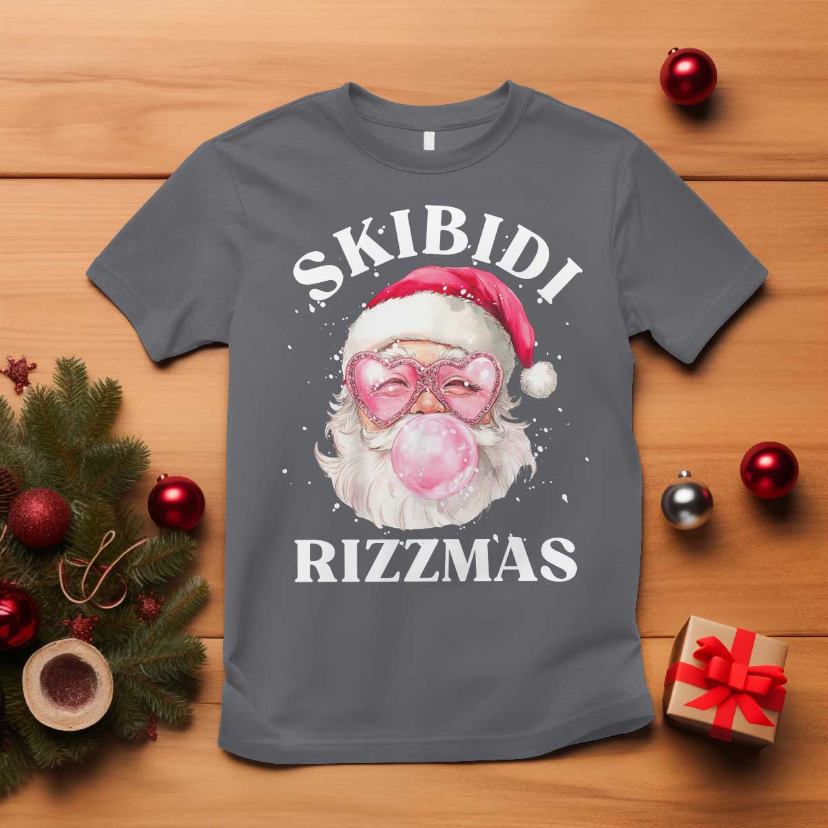 skibidi-rizzmas-christmas-t-shirt-rizz-santa-pink-bubble-gum-funny-xmas-gen-alpha-girl-kids