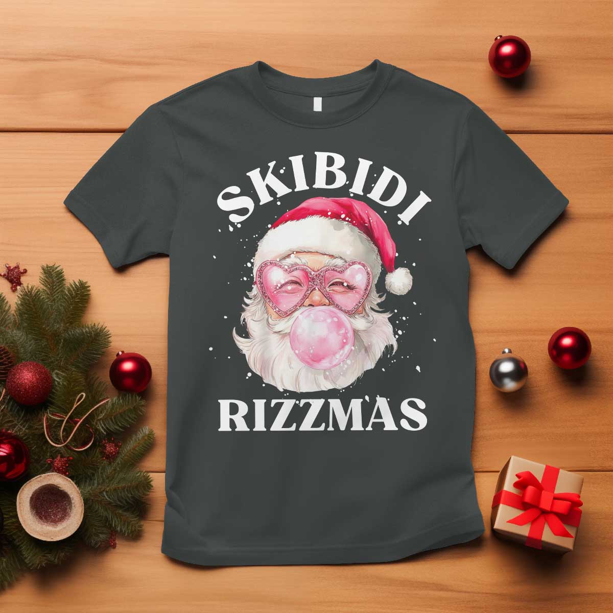 skibidi-rizzmas-christmas-t-shirt-rizz-santa-pink-bubble-gum-funny-xmas-gen-alpha-girl-kids