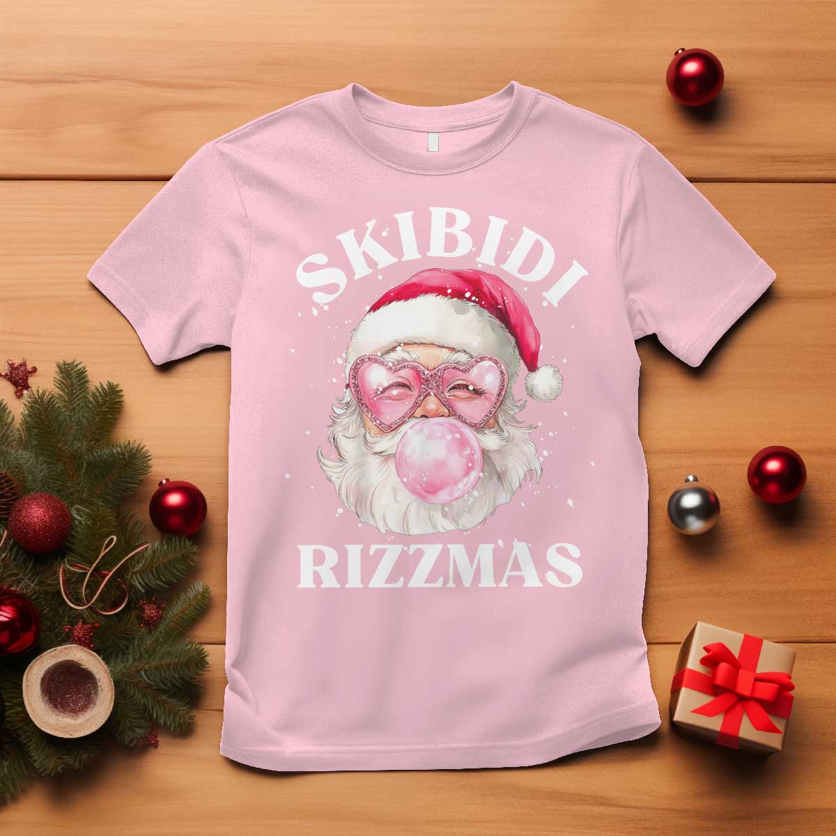 skibidi-rizzmas-christmas-t-shirt-rizz-santa-pink-bubble-gum-funny-xmas-gen-alpha-girl-kids
