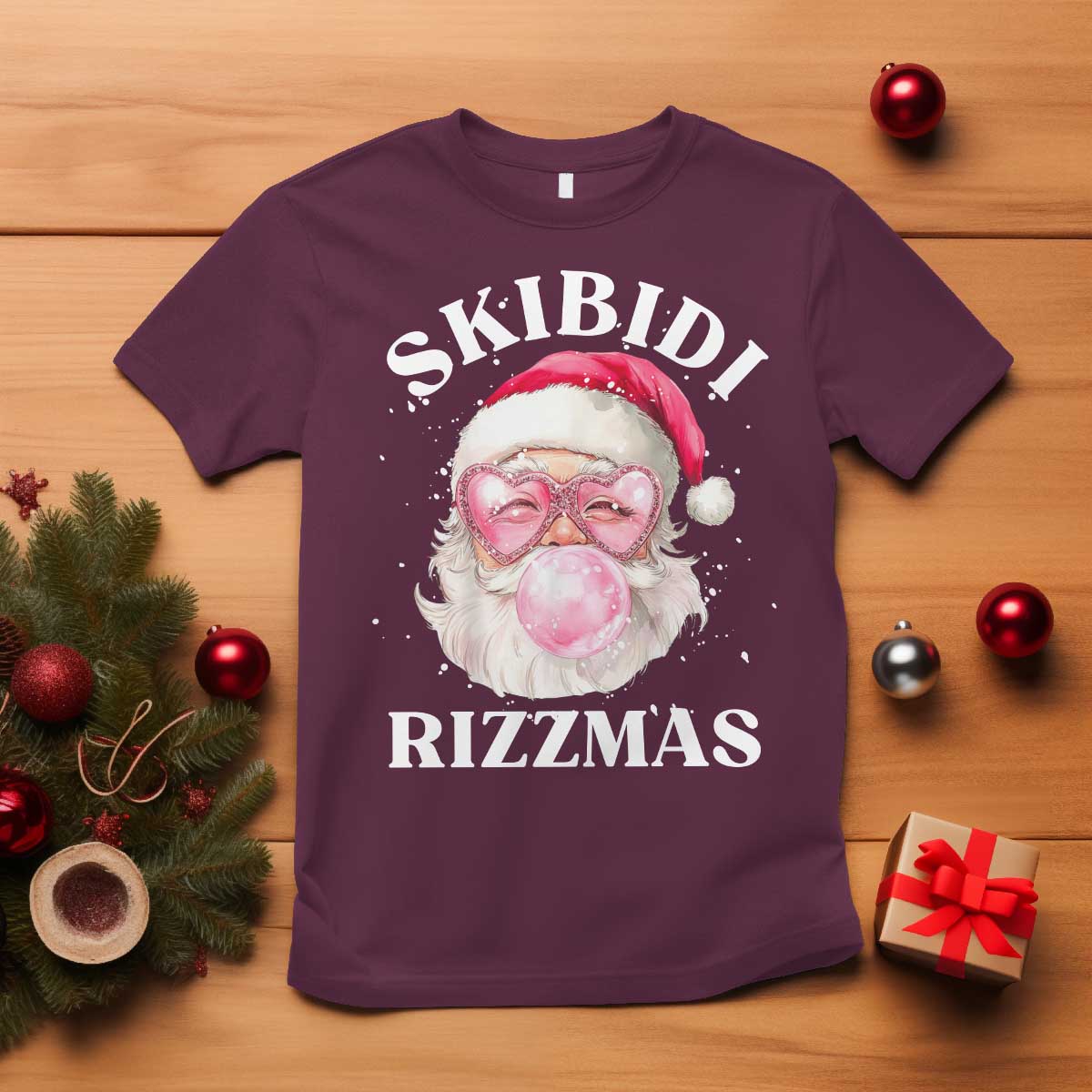 skibidi-rizzmas-christmas-t-shirt-rizz-santa-pink-bubble-gum-funny-xmas-gen-alpha-girl-kids