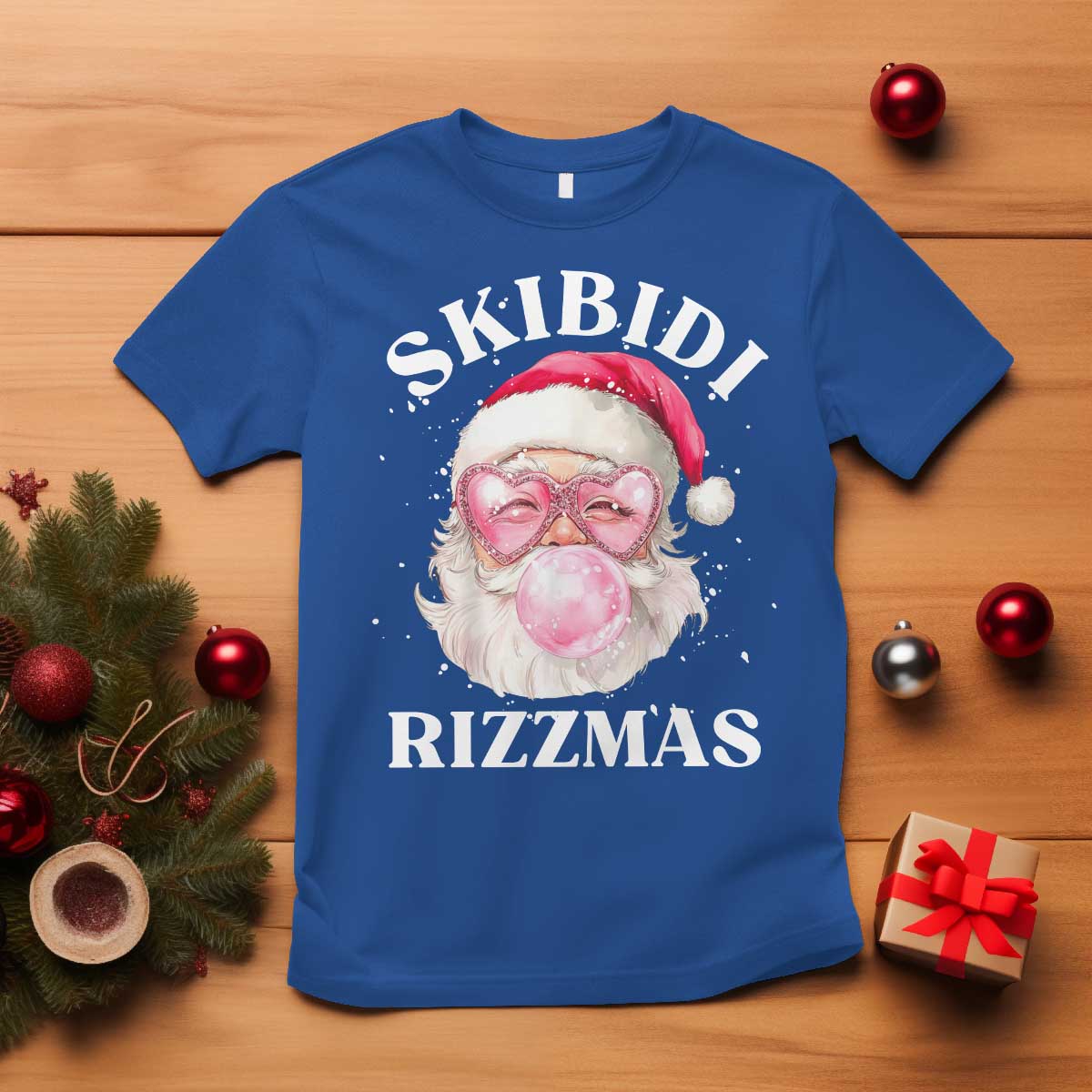 skibidi-rizzmas-christmas-t-shirt-rizz-santa-pink-bubble-gum-funny-xmas-gen-alpha-girl-kids