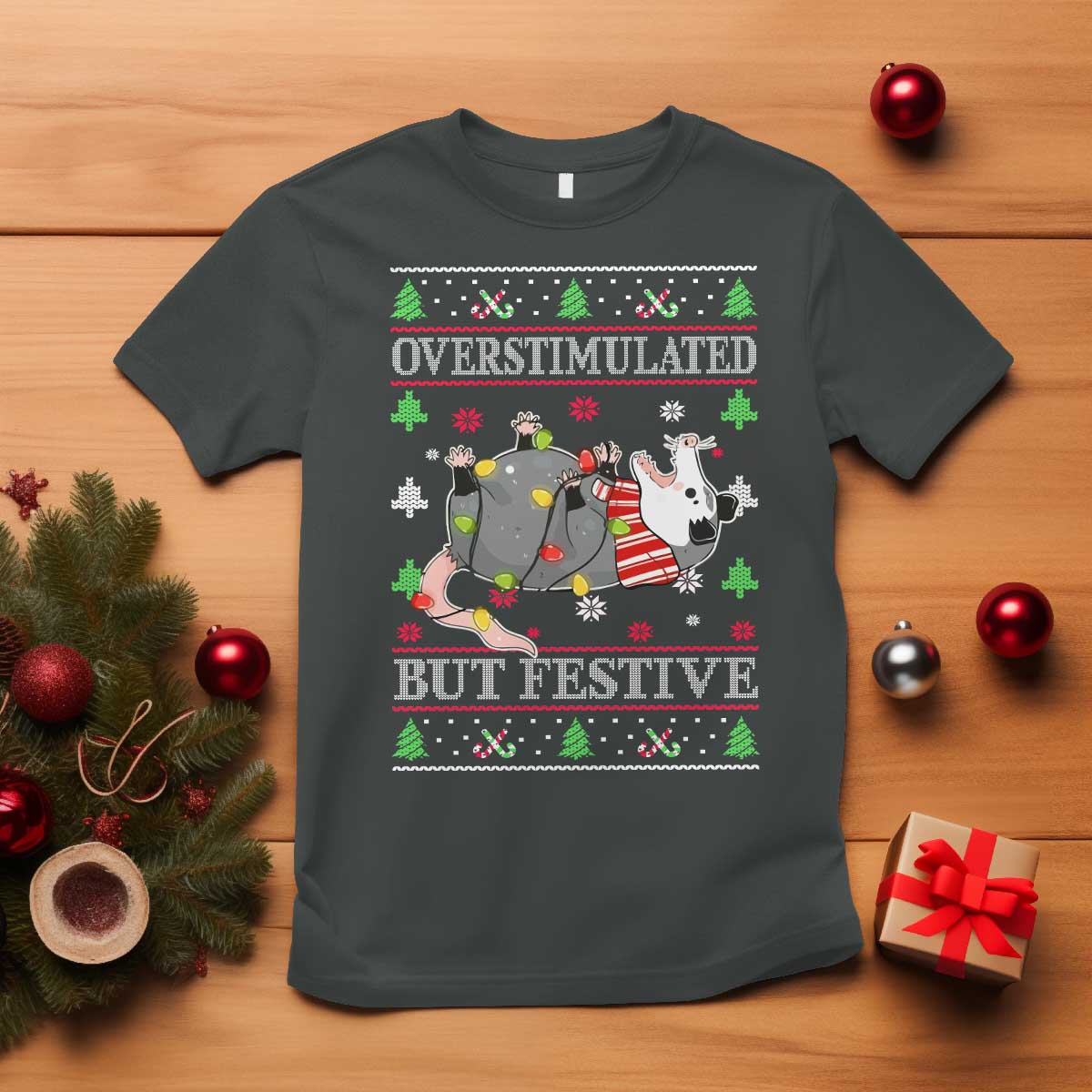 possum-christmas-t-shirt-overstimulated-but-festive-ugly-christmas