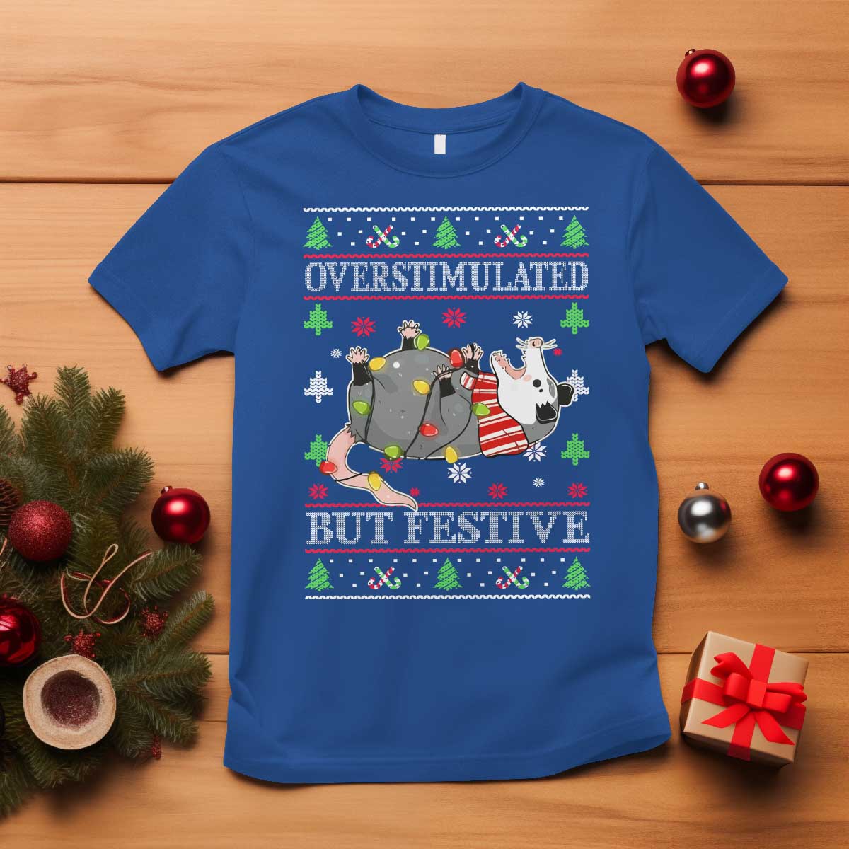 possum-christmas-t-shirt-overstimulated-but-festive-ugly-christmas
