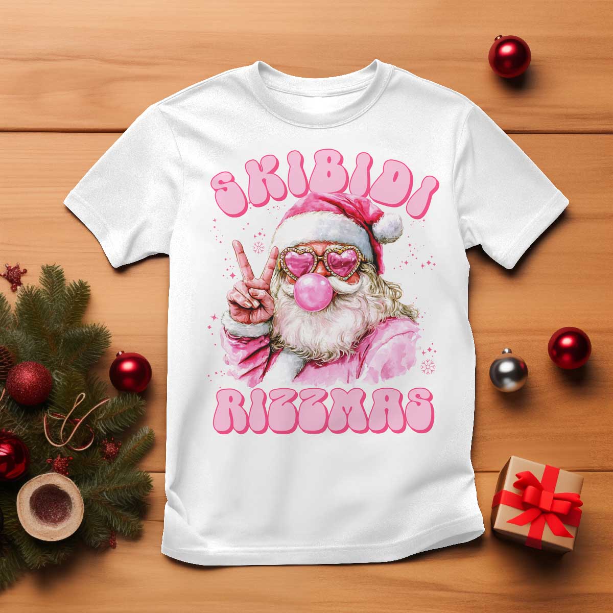 skibidi-rizzmas-christmas-t-shirt-rizz-santa-pink-bubble-gum-funny-xmas-girl-kids-gen-alpha