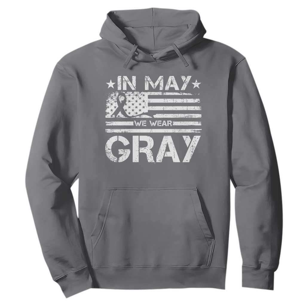 Brain Cancer Support Hoodie In May We Wear Gray US Flag