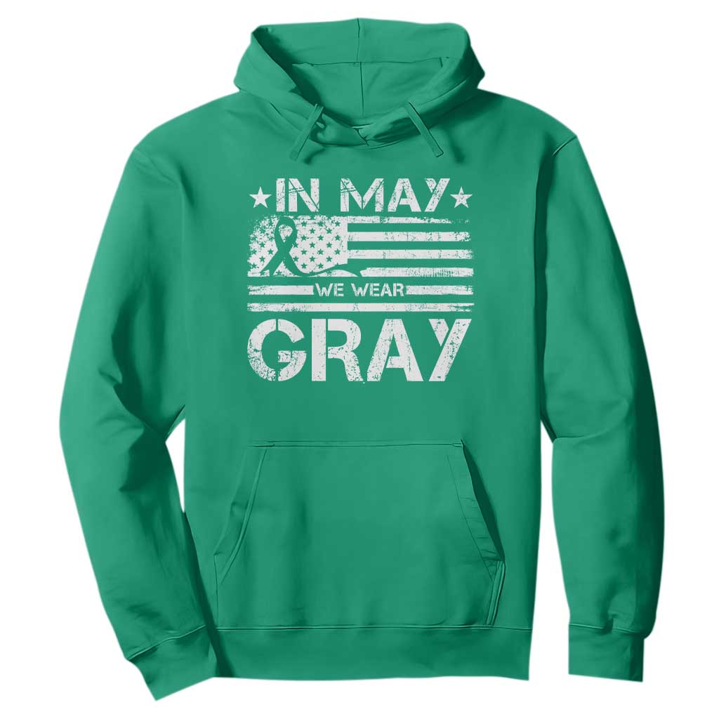 Brain Cancer Support Hoodie In May We Wear Gray US Flag