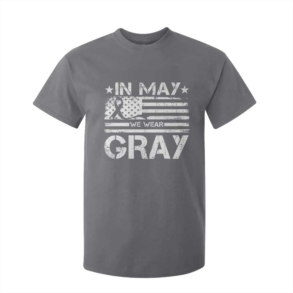 Brain Cancer Support T Shirt For Kid In May We Wear Gray US Flag