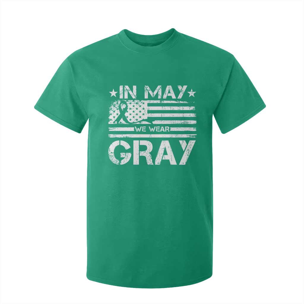 Brain Cancer Support T Shirt For Kid In May We Wear Gray US Flag