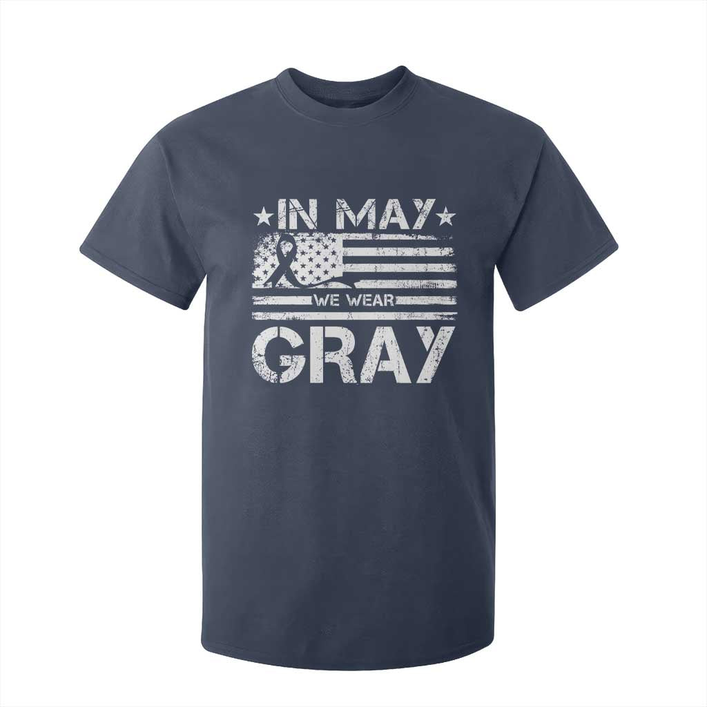 Brain Cancer Support T Shirt For Kid In May We Wear Gray US Flag