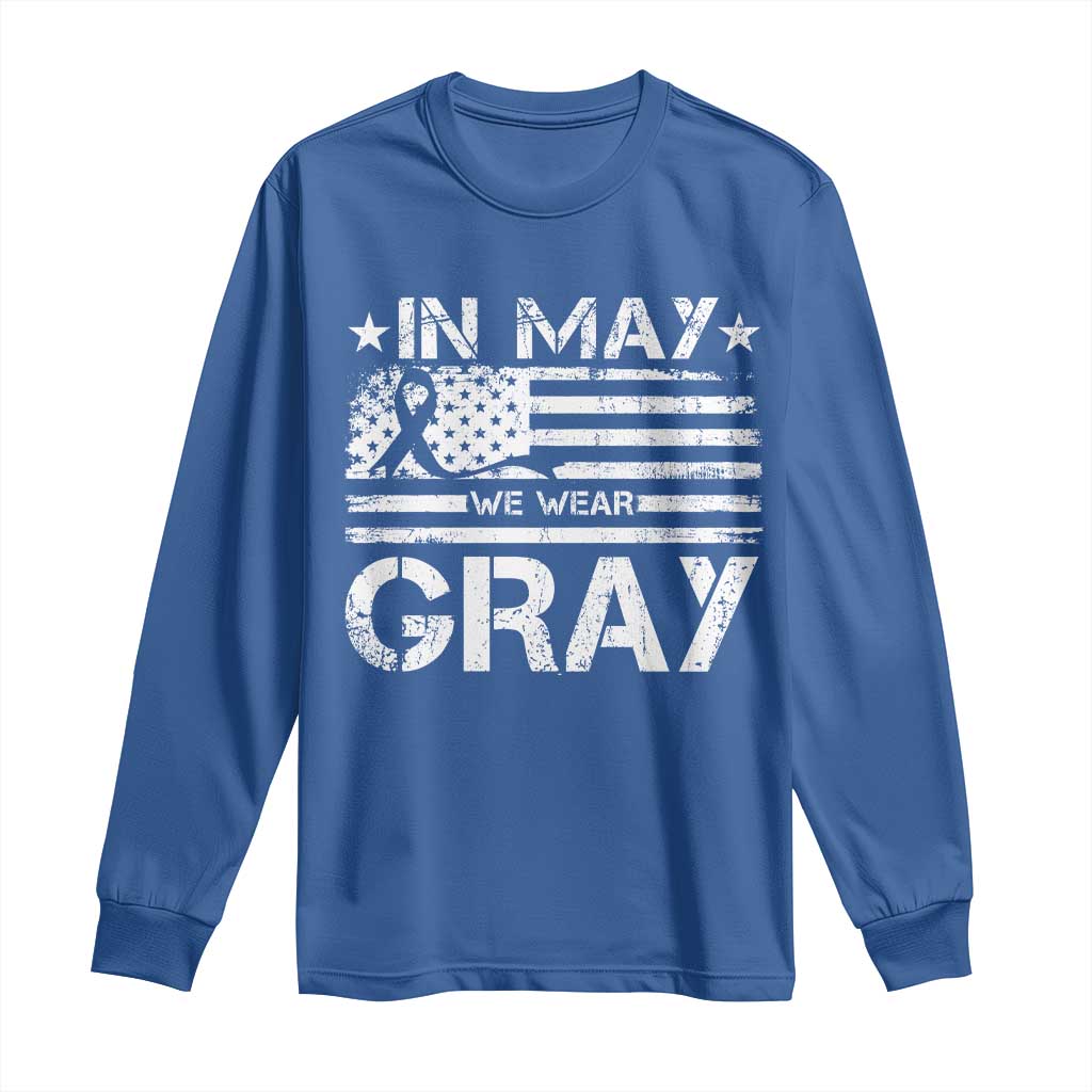 Brain Cancer Support Long Sleeve Shirt In May We Wear Gray US Flag