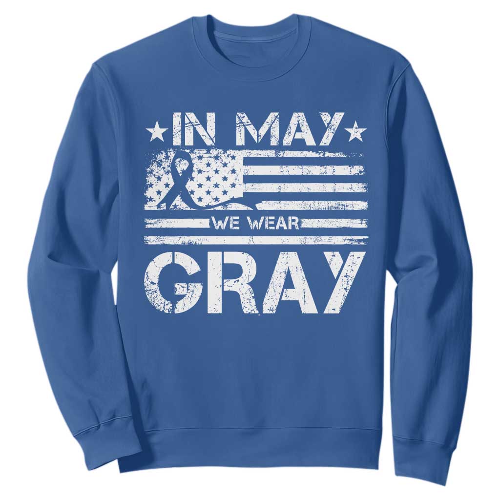 Brain Cancer Support Sweatshirt In May We Wear Gray US Flag