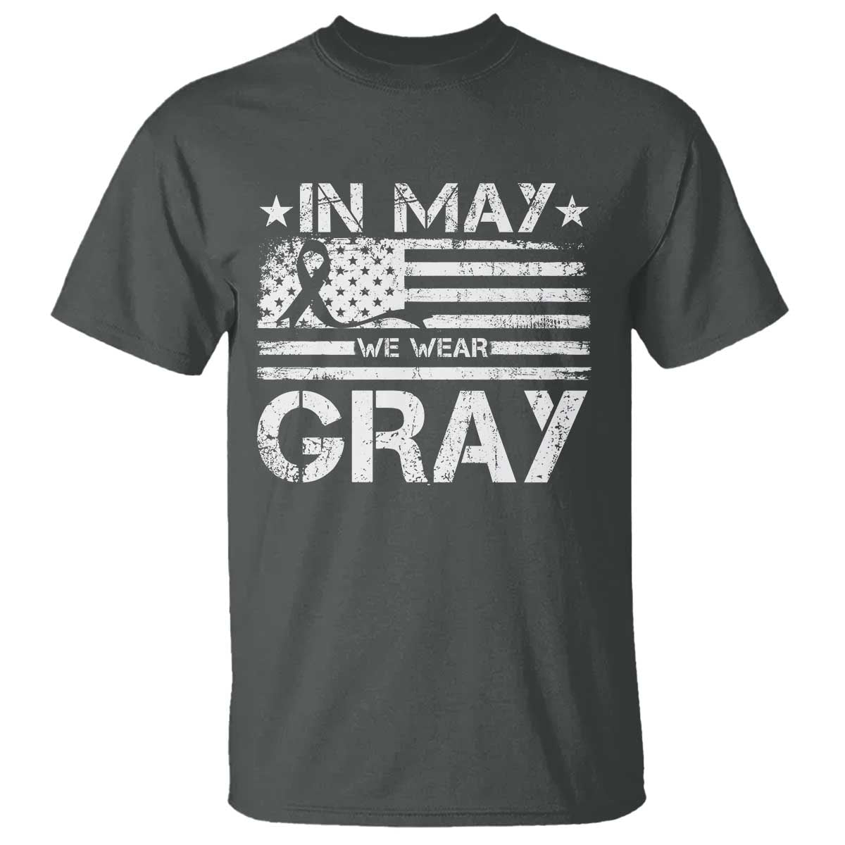 Brain Cancer Support T Shirt In May We Wear Gray US Flag