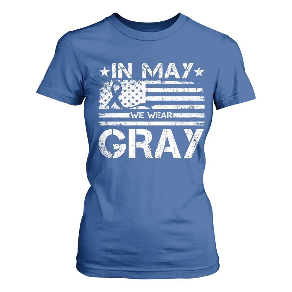Brain Cancer Support T Shirt For Women In May We Wear Gray US Flag