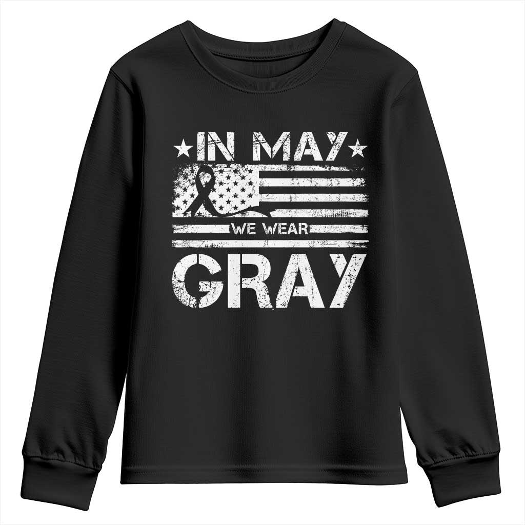 Brain Cancer Support Youth Sweatshirt In May We Wear Gray US Flag