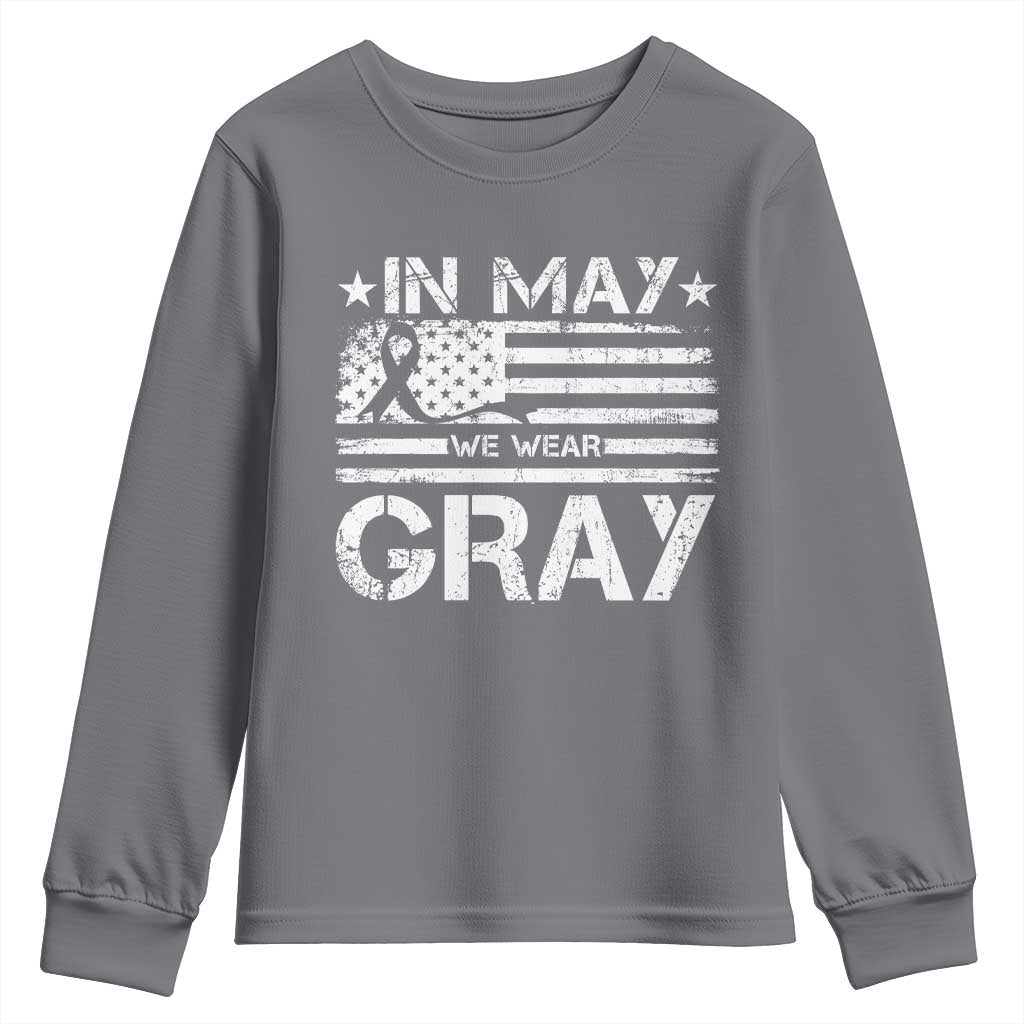 Brain Cancer Support Youth Sweatshirt In May We Wear Gray US Flag