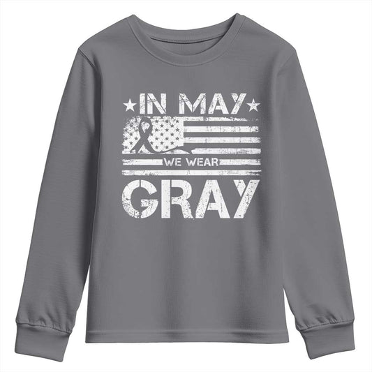 Brain Cancer Support Youth Sweatshirt In May We Wear Gray US Flag