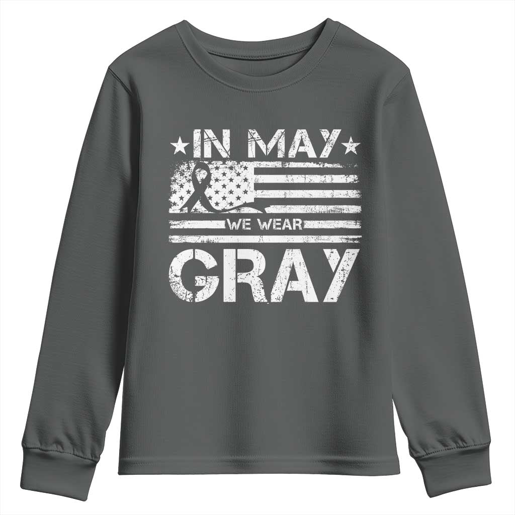 Brain Cancer Support Youth Sweatshirt In May We Wear Gray US Flag