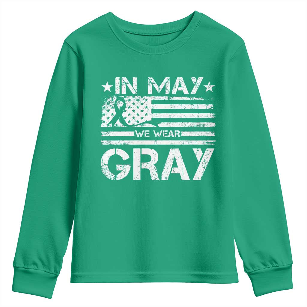Brain Cancer Support Youth Sweatshirt In May We Wear Gray US Flag