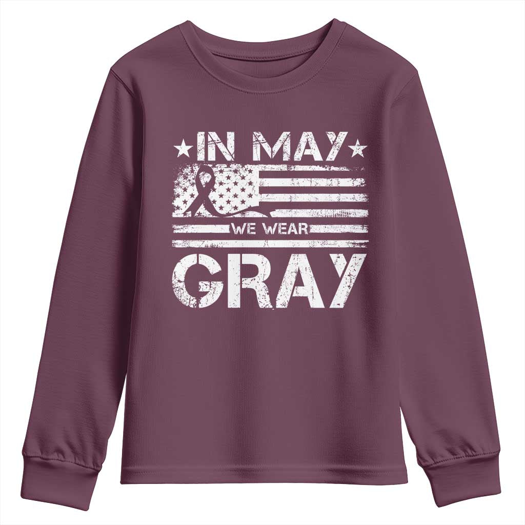 Brain Cancer Support Youth Sweatshirt In May We Wear Gray US Flag