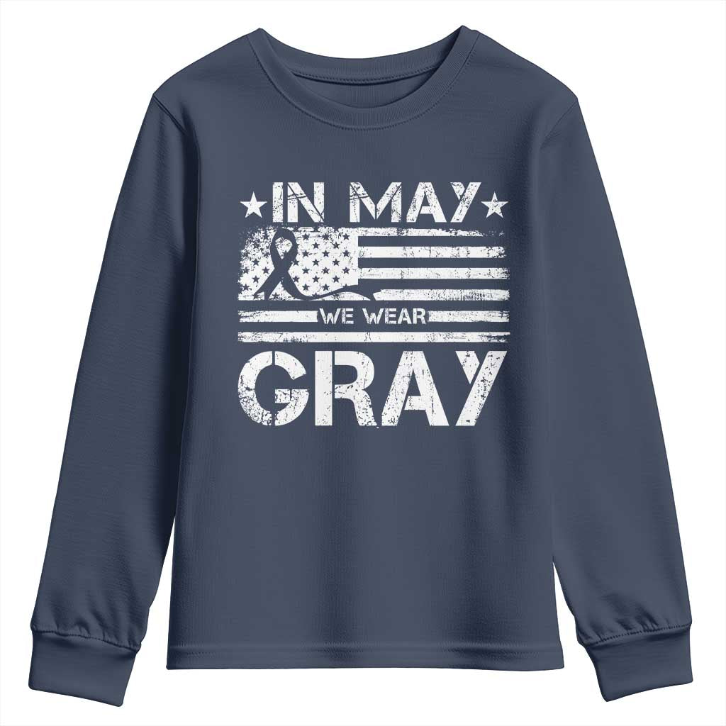Brain Cancer Support Youth Sweatshirt In May We Wear Gray US Flag