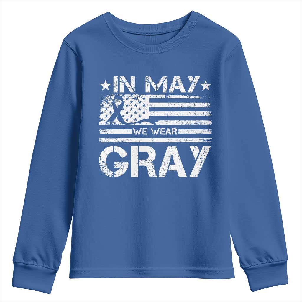 Brain Cancer Support Youth Sweatshirt In May We Wear Gray US Flag