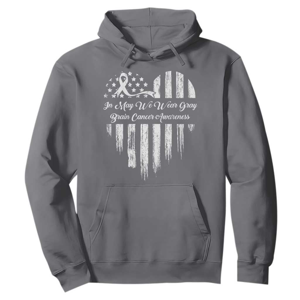 Brain Cancer Support Hoodie In May We Wear Gray American Flag Heart