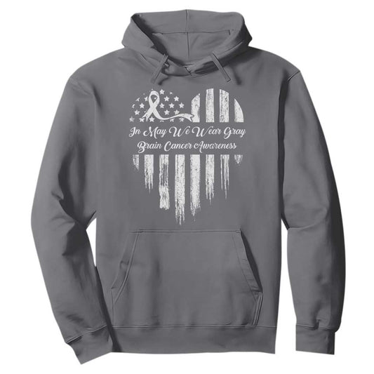 Brain Cancer Support Hoodie In May We Wear Gray American Flag Heart