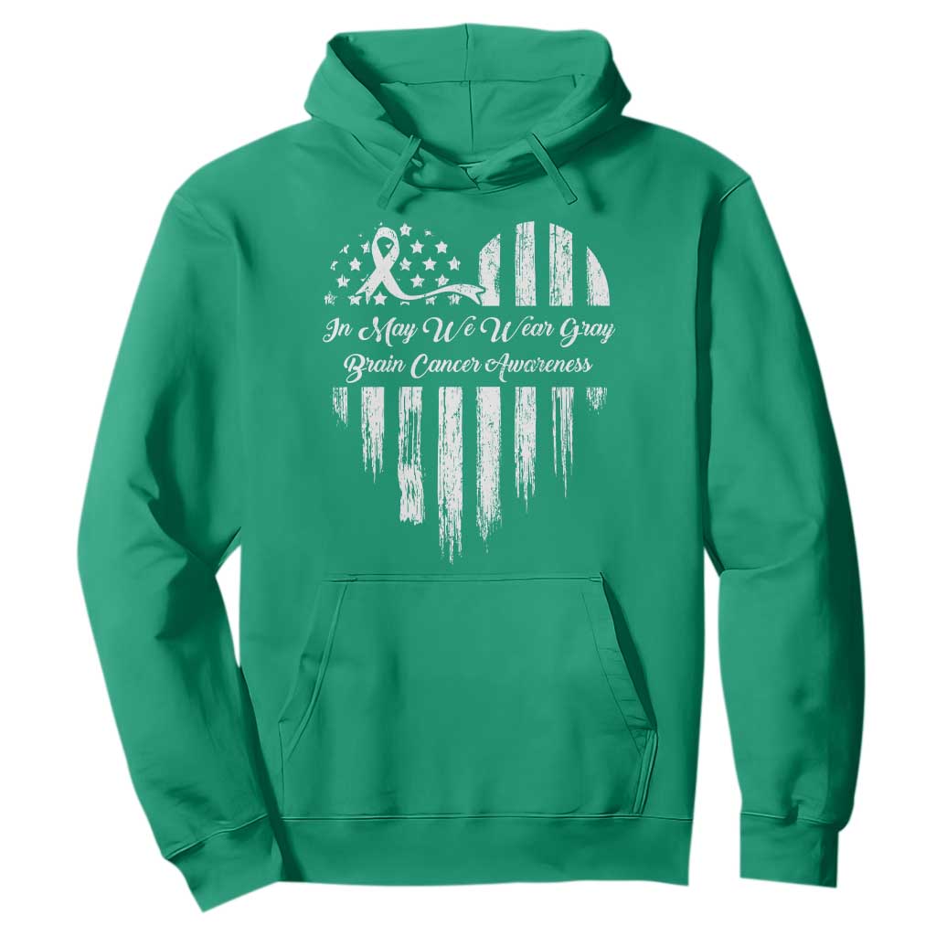 Brain Cancer Support Hoodie In May We Wear Gray American Flag Heart