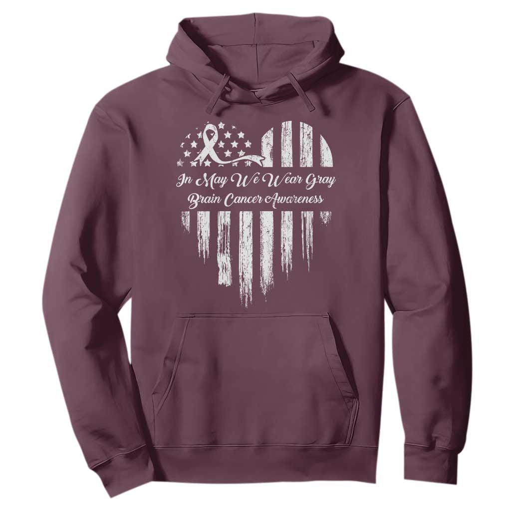 Brain Cancer Support Hoodie In May We Wear Gray American Flag Heart