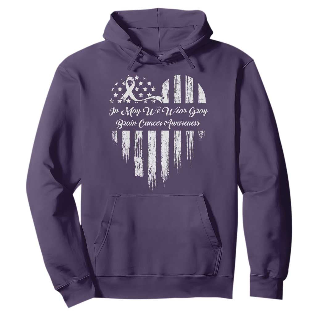 Brain Cancer Support Hoodie In May We Wear Gray American Flag Heart