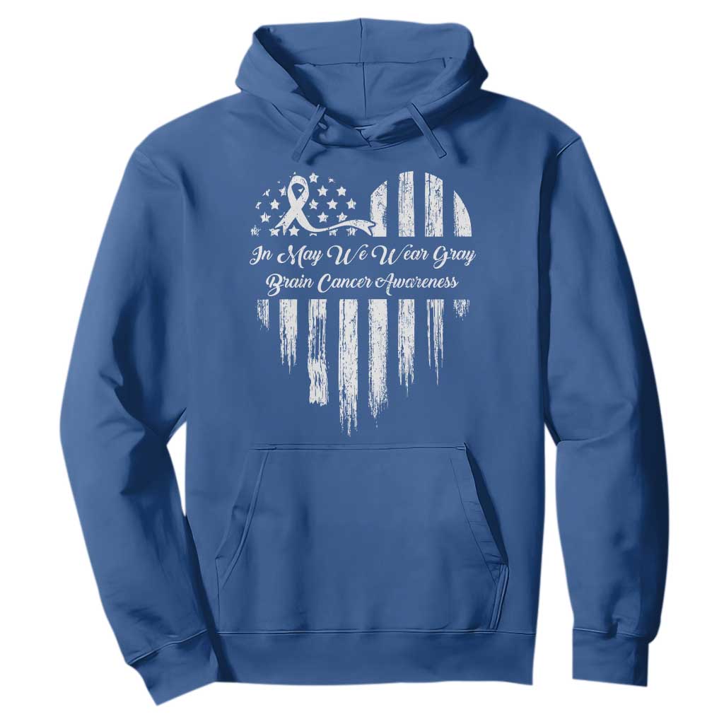 Brain Cancer Support Hoodie In May We Wear Gray American Flag Heart