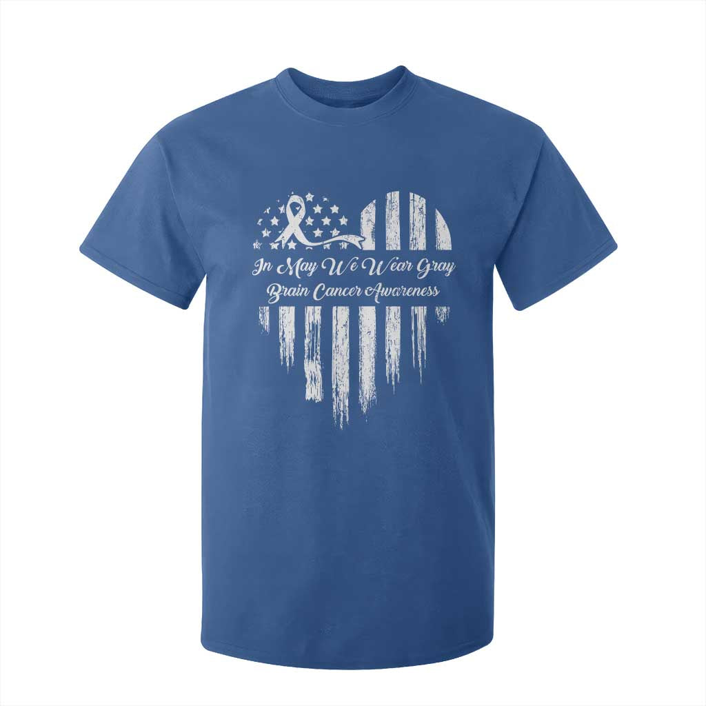 Brain Cancer Support T Shirt For Kid In May We Wear Gray American Flag Heart