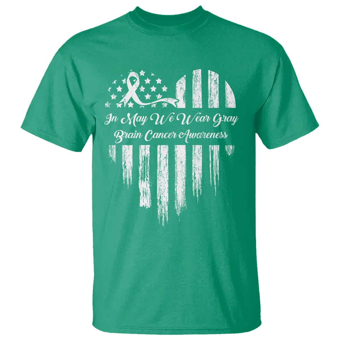 Brain Cancer Support T Shirt In May We Wear Gray American Flag Heart