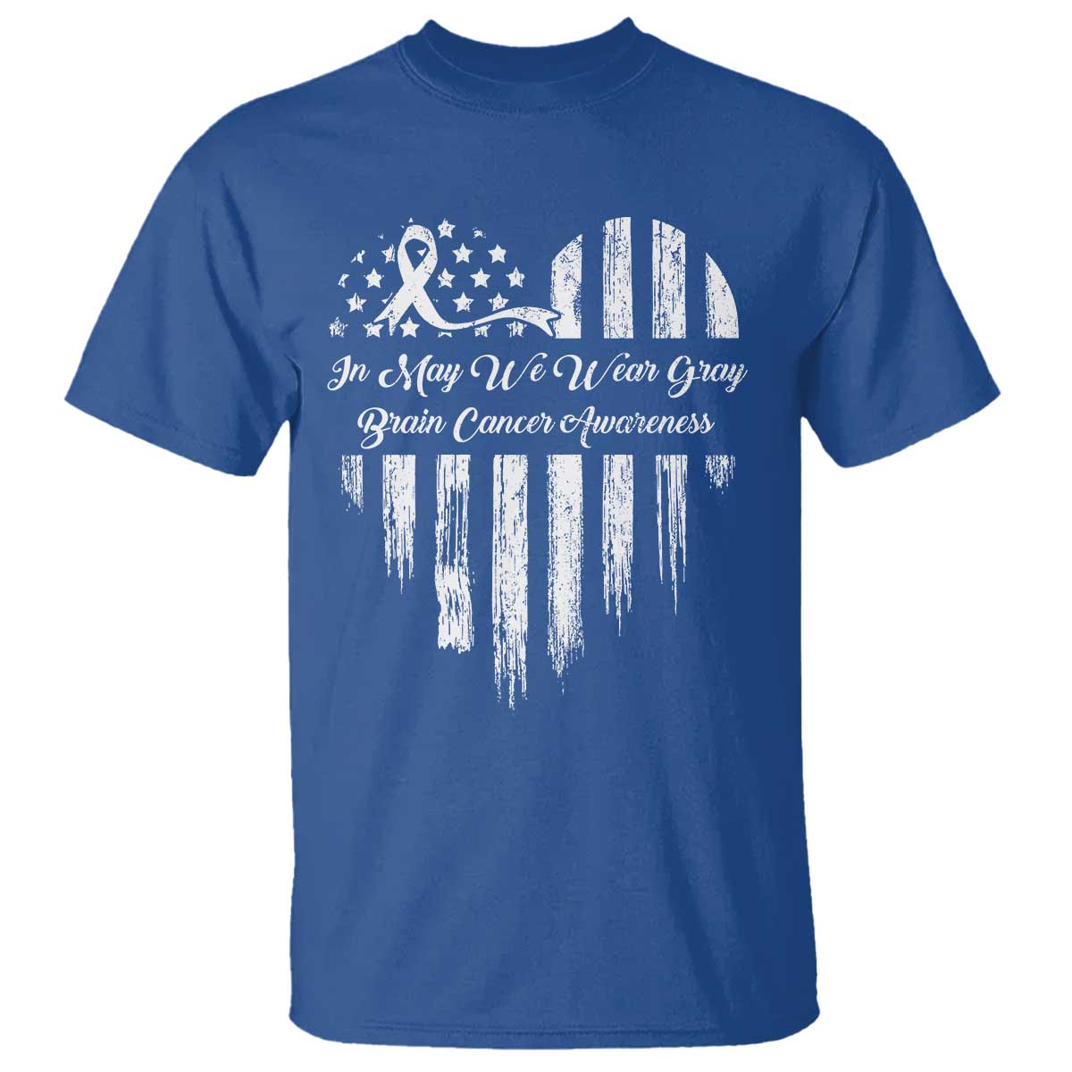 Brain Cancer Support T Shirt In May We Wear Gray American Flag Heart
