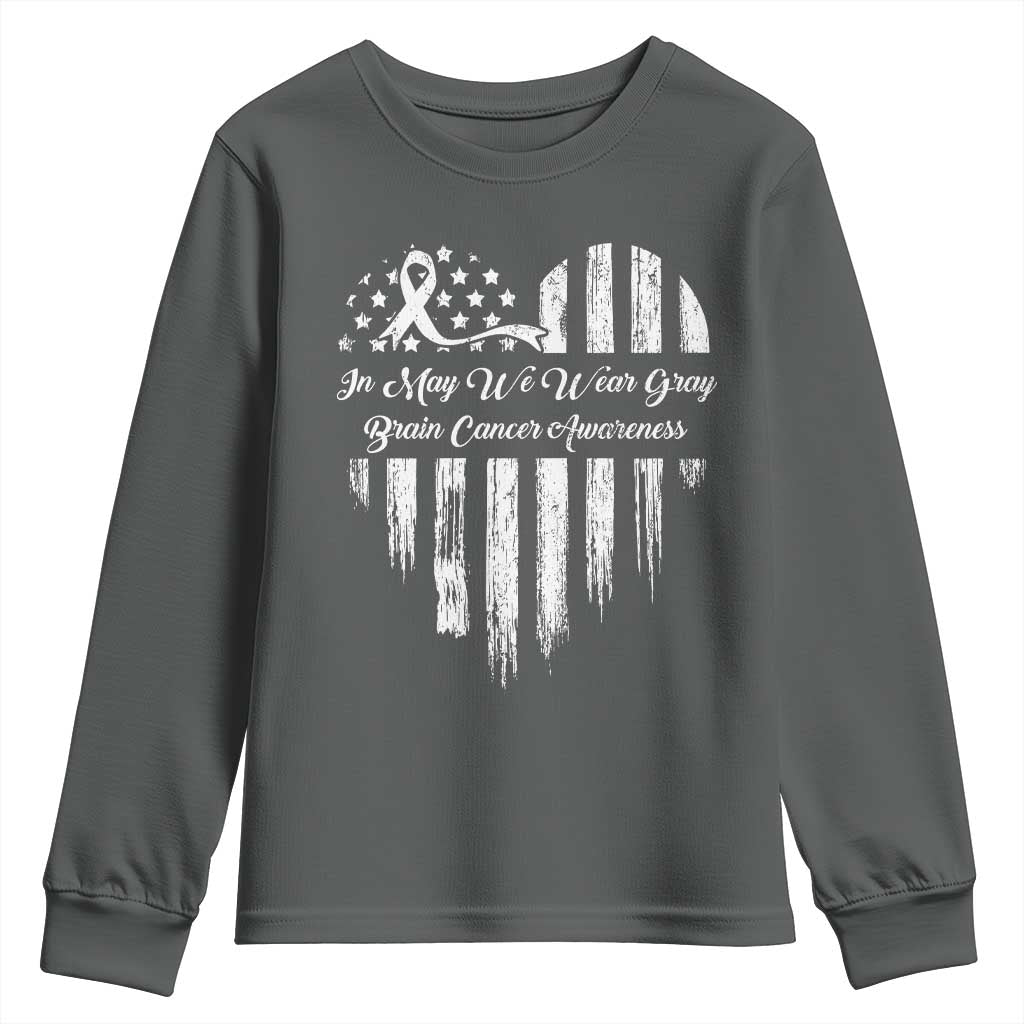 Brain Cancer Support Youth Sweatshirt In May We Wear Gray American Flag Heart