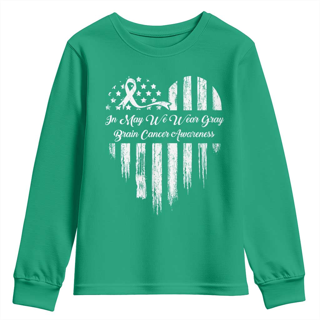 Brain Cancer Support Youth Sweatshirt In May We Wear Gray American Flag Heart