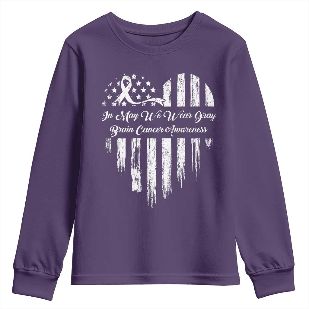 Brain Cancer Support Youth Sweatshirt In May We Wear Gray American Flag Heart