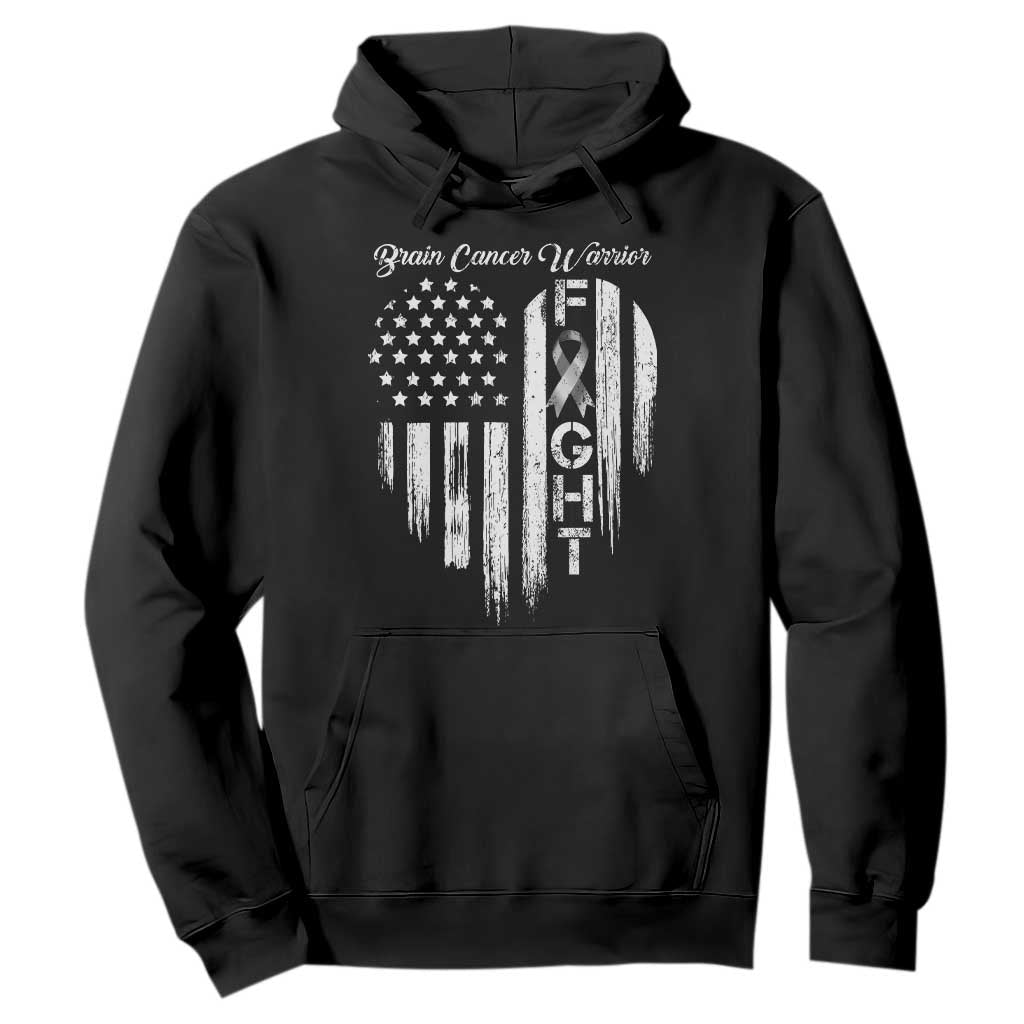 Brain Cancer Warrior Hoodie Fight Gray Ribbon American Flag Heart