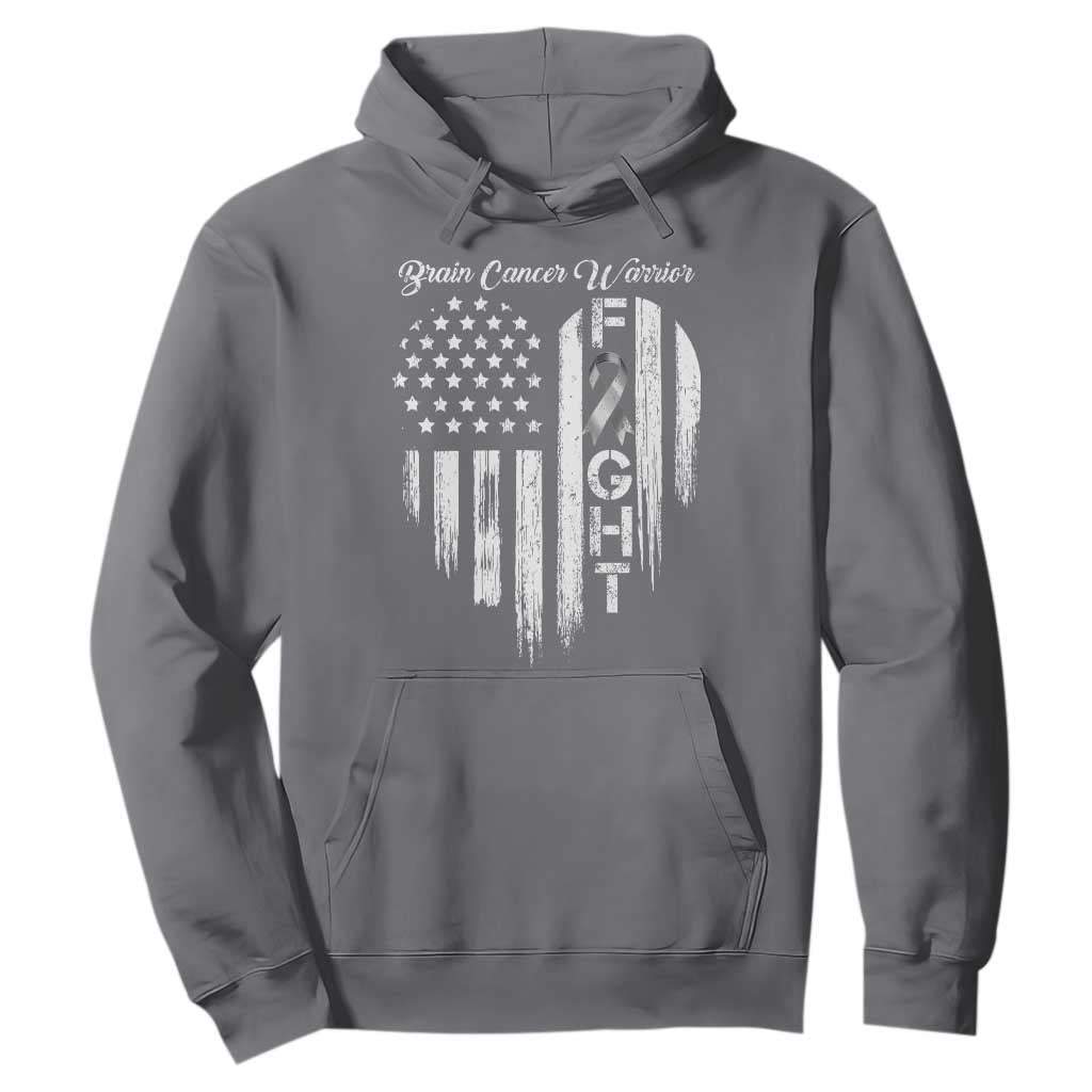 Brain Cancer Warrior Hoodie Fight Gray Ribbon American Flag Heart