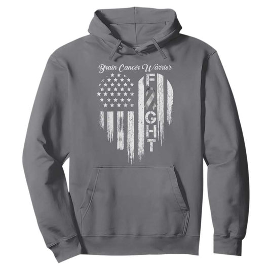 Brain Cancer Warrior Hoodie Fight Gray Ribbon American Flag Heart