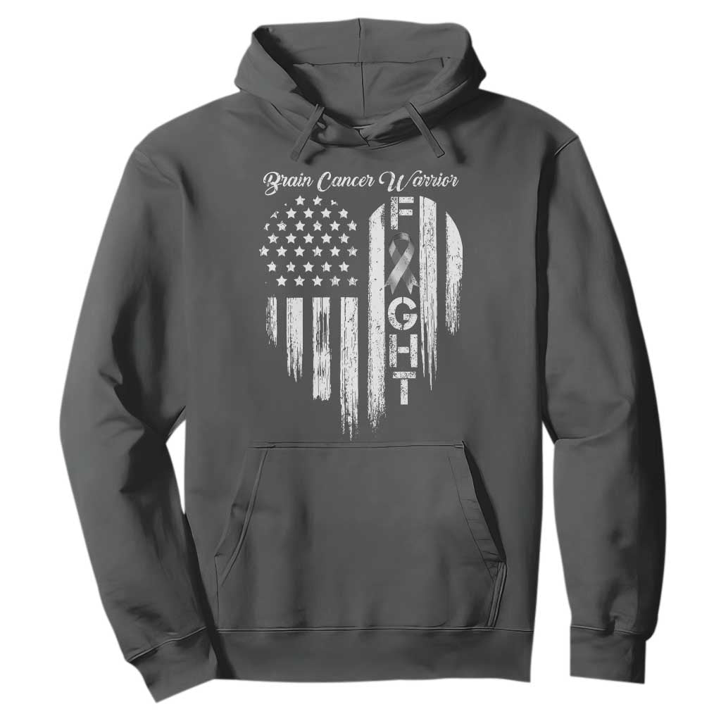 Brain Cancer Warrior Hoodie Fight Gray Ribbon American Flag Heart