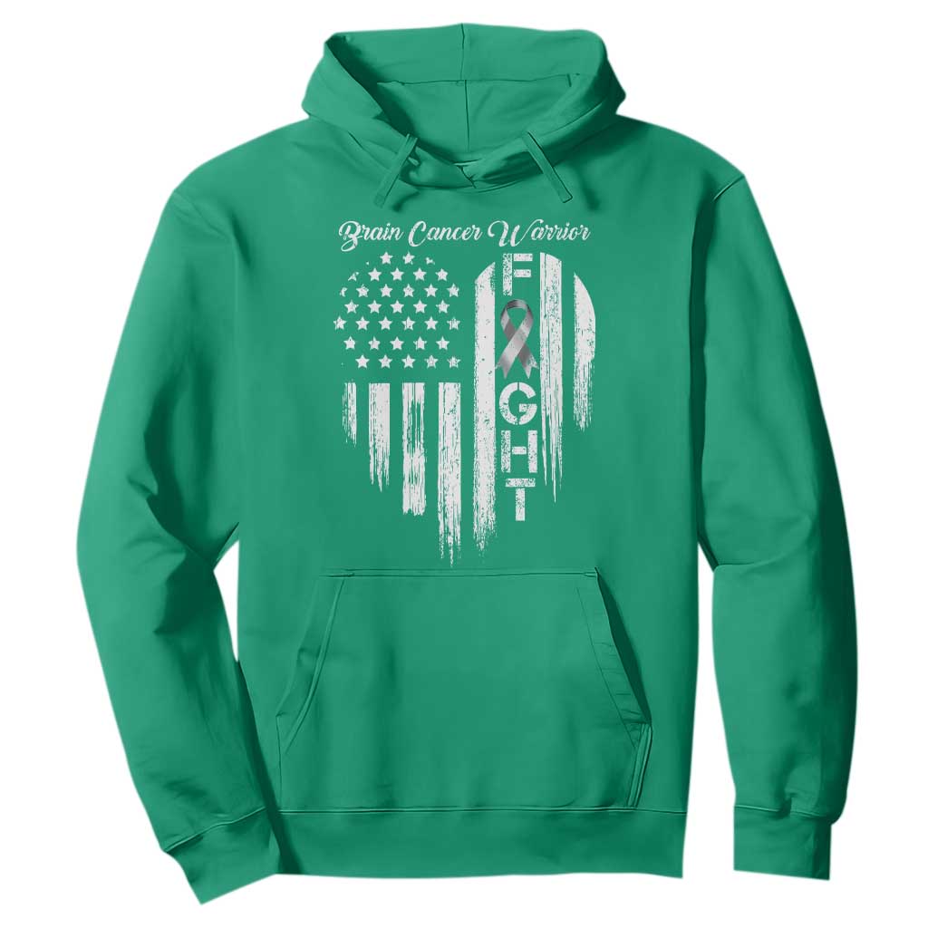 Brain Cancer Warrior Hoodie Fight Gray Ribbon American Flag Heart