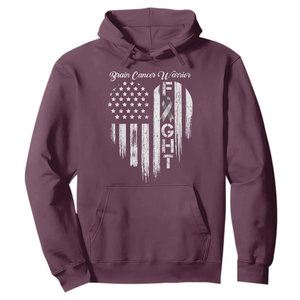Brain Cancer Warrior Hoodie Fight Gray Ribbon American Flag Heart