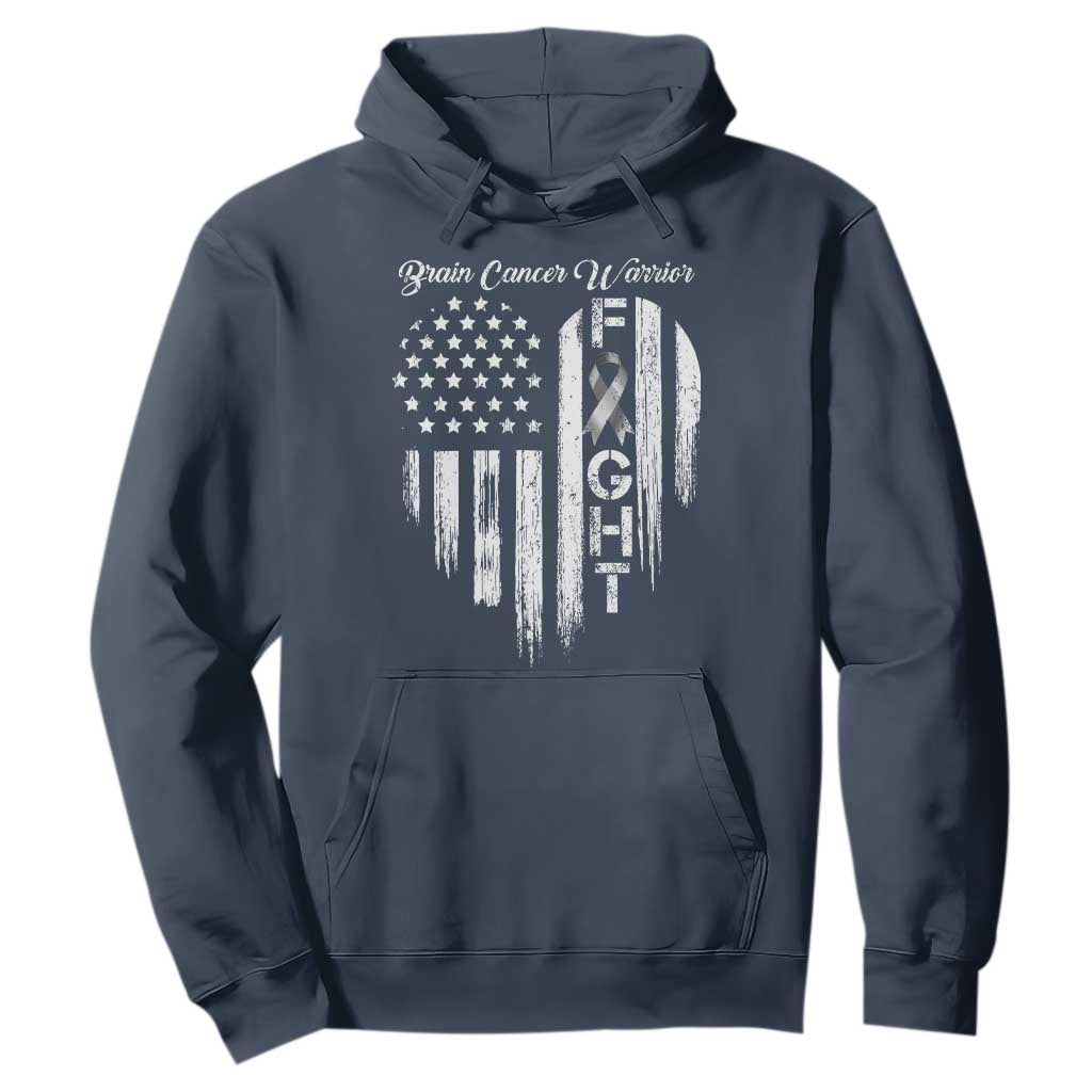 Brain Cancer Warrior Hoodie Fight Gray Ribbon American Flag Heart
